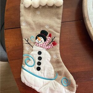 Festive Snowman Christmas Stocking - Tan and White